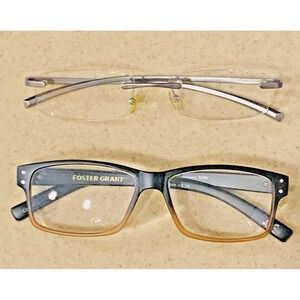 Lot of 2 Foster Grant Reading Glasses Brown Plastic Frame +3.25 Silver Frameless